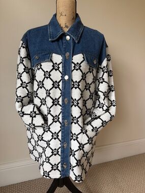 Sandro Oversized Denim & Printed Knit Jacket